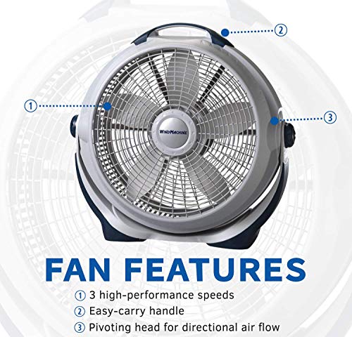 Lasko 3300 Wind Machine Air Circulator Portable High Velocity Floor Fans, for Indoor Home Cooling Breezes and, White Noise in Bedroom