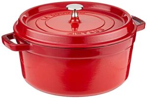 staub cast iron 5.5-qt round cocotte – cherry, made in france