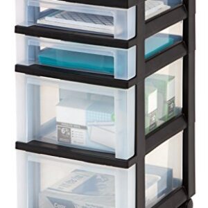 IRIS 4-Drawer Rolling Storage Cart with Organizer Top, Black