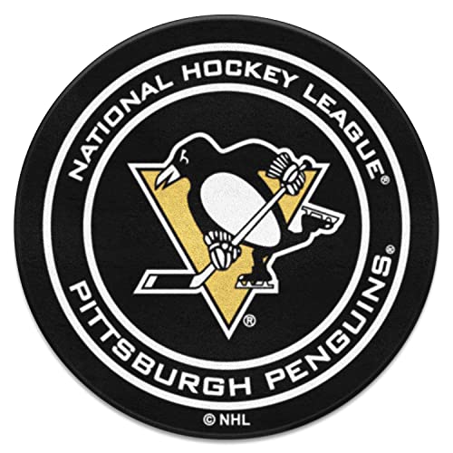 FANMATS 10273 Pittsburgh Penguins Hockey Puck Shaped Rug - 27in. Diameter, Hockey Puck Design, Sports Fan Accent Rug - Black