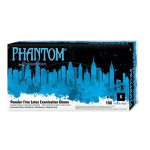 adenna phm912 phantom 6 mil latex powder free exam gloves (black, small) box of 100