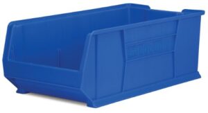 akro-mils 30293 super-size akrobin heavy duty stackable storage bin plastic container, (30-inch l x 16-inch w x 11-inch h), blue, (1-pack)