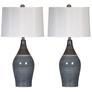 signature design by ashley niobe glazed ceramic table lamp, 2 count, 28″, multicolored & gray