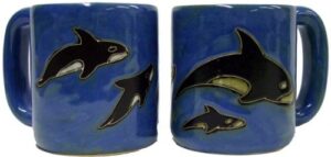 set of two (2) mara stoneware collection – 16 oz. coffee/tea cup collectible dinner mugs – orcas killer whale
