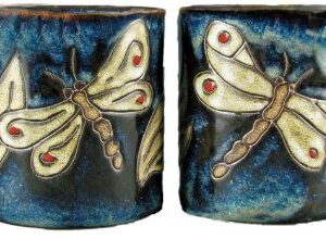 Set Of Four (4) MARA STONEWARE COLLECTION - 16 Oz Coffee/Tea Cup Collectible Mugs - Dragonfly Design