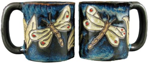 Set Of Four (4) MARA STONEWARE COLLECTION - 16 Oz Coffee/Tea Cup Collectible Mugs - Dragonfly Design