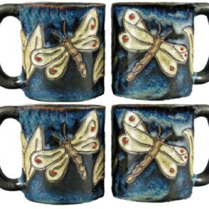 Set Of Four (4) MARA STONEWARE COLLECTION - 16 Oz Coffee/Tea Cup Collectible Mugs - Dragonfly Design