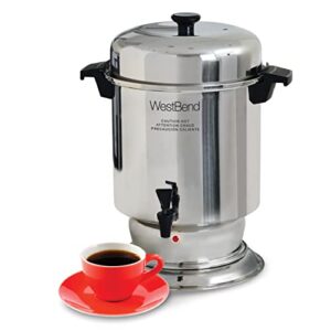 West Bend 13550 Coffee Urn Commercial Polished Stainless Steel Features Automatic Temperature Control Large Capacity with Fast Brewing and Easy Clean Up, 55-Cup, Silver