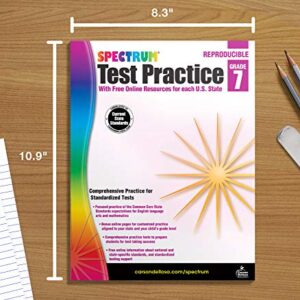 Spectrum Test Practice 7th Grade Workbooks All Subjects, Math, Language Arts, and Reading Comprehension Grade 7 Reproducible Book, Vocabulary, Writing, and Math Practice for Standardized Tests