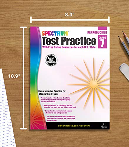 Spectrum Test Practice 7th Grade Workbooks All Subjects, Math, Language Arts, and Reading Comprehension Grade 7 Reproducible Book, Vocabulary, Writing, and Math Practice for Standardized Tests