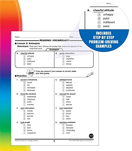 Spectrum Test Practice 7th Grade Workbooks All Subjects, Math, Language Arts, and Reading Comprehension Grade 7 Reproducible Book, Vocabulary, Writing, and Math Practice for Standardized Tests