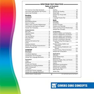 Spectrum Test Practice 7th Grade Workbooks All Subjects, Math, Language Arts, and Reading Comprehension Grade 7 Reproducible Book, Vocabulary, Writing, and Math Practice for Standardized Tests