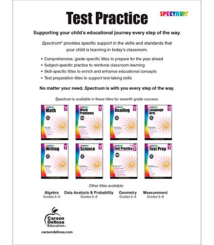 Spectrum Test Practice 7th Grade Workbooks All Subjects, Math, Language Arts, and Reading Comprehension Grade 7 Reproducible Book, Vocabulary, Writing, and Math Practice for Standardized Tests