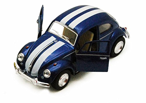 Set of 4 Cars: 5" Classic 1967 Volkswagen Beetle with Racing Stripes 1:32 Scale (Blue/Red/White/Yellow)