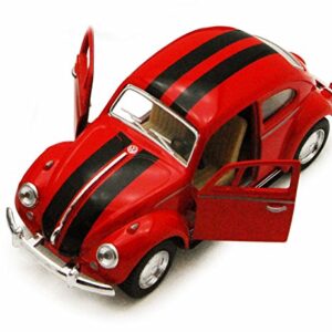 Set of 4 Cars: 5" Classic 1967 Volkswagen Beetle with Racing Stripes 1:32 Scale (Blue/Red/White/Yellow)