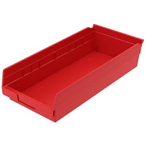 akro-mils 30158 plastic nesting shelf bin box, (18-inch x 8-inch x 4-inch), red, (12-pack)