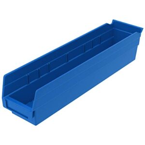 akro-mils 30128 plastic nesting shelf bin box, (18-inch x 4-inch x 4-inch), blue, (12-pack)