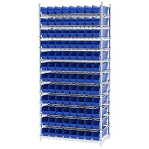 Akro-Mils 30128 Plastic Nesting Shelf Bin Box, (18-Inch x 4-Inch x 4-Inch), Blue, (12-Pack)