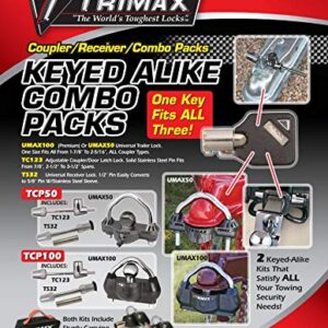 Trimax TCP50 Trailer Lock Combo Pack (Keyed Alike), Black