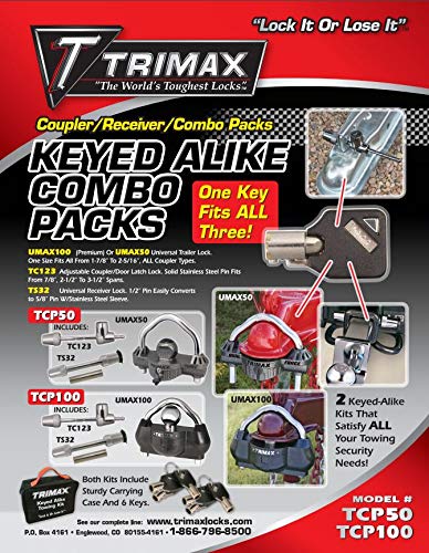 Trimax TCP50 Trailer Lock Combo Pack (Keyed Alike), Black
