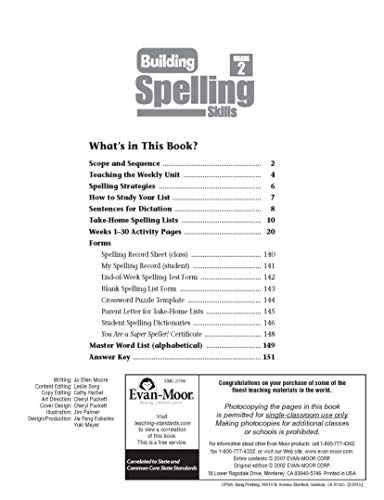 Evan-Moor Building Spelling Skills, Grade 2 - Homeschooling & Classroom Resource Workbook, Reproducible Worksheets, Teaching Edition, Spelling Strategies, Reading and Writing Skills