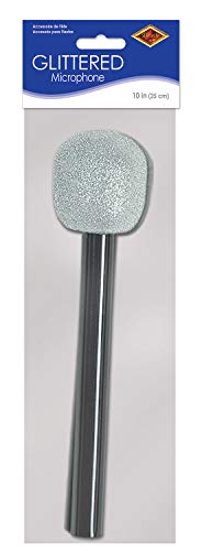 Glittered Microphone (silver & black) Party Accessory (1 count) (1/Pkg)