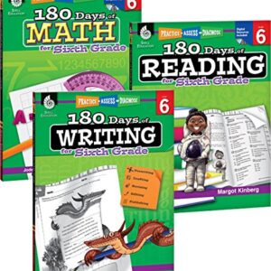 180 Days of Practice for Sixth Grade (Set of 3) 6th Grade Workbooks for Kids Ages 10-12, Includes 180 Days of Reading, 180 Days of Writing, 180 Days of Math