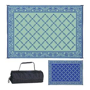 stylish camping 119123 9-feet by 12-feet reversible mat, plastic straw rug, large floor mat for outdoors, rv, patio, backyard, picnic, beach, camping (blue/light-green)