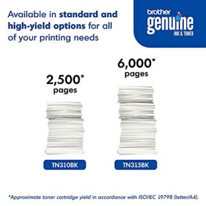 Brother Genuine Standard Yield Toner Cartridge, TN310BK, Replacement Black Toner, Page Yield Up To 2,500 Pages, TN310