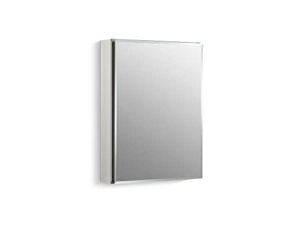 kohler clc flat, single medicine cabinet with mirrored door, 20” width x 26” height, aluminum, frameless with beveled edges, one size, silver