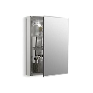 KOHLER CLC Flat, Single Medicine Cabinet with Mirrored Door, 20” Width x 26” Height, Aluminum, Frameless with Beveled Edges, One Size, Silver