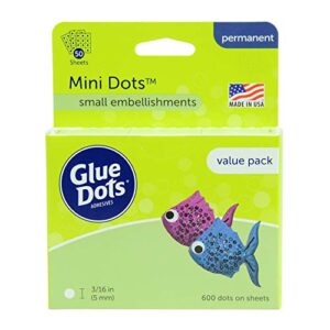 glue dots double-sided mini dots, 3/16”, clear, pack of 600 (32634)