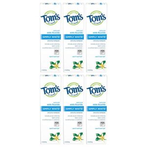 tom’s of maine simply white toothpaste gel, whitening toothpaste, natural toothpaste, sweet mint gel, 4.7 ounce, 6-pack