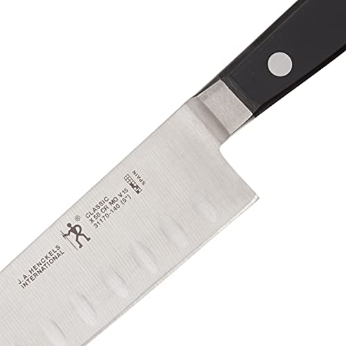 HENCKELS Classic Razor-Sharp 5-inch Hollow Edge Santoku Knife, German Engineered Informed by 100+ Years of Mastery