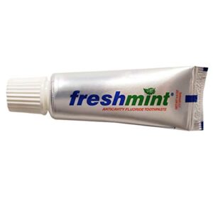 144 tubes of freshmint® 0.6 oz. anticavity fluoride toothpaste, metallic tube, tubes do not have individual boxes for extra savings, travel size