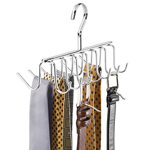 iDesign Axis Metal Hanger, Hanging Closet Organization Storage Holder, Men's Ties, Women's Shawls, Pashminas, Scarves, Clothing, Accessories, 14 Hooks, Tie and Belt Rack