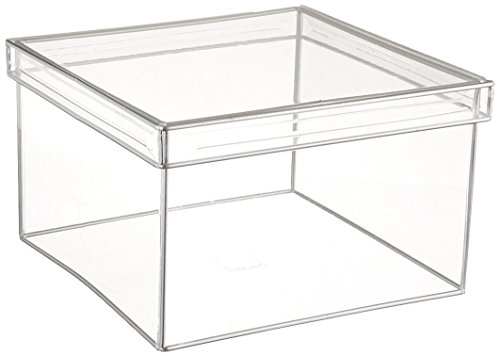 Design Ideas Lookers Box, 7.3" x 7.3" x 4.5" Soft Vinyl Storage Bin with Lid, Clear PVC Plastic with Metal Wire Frame (Large)