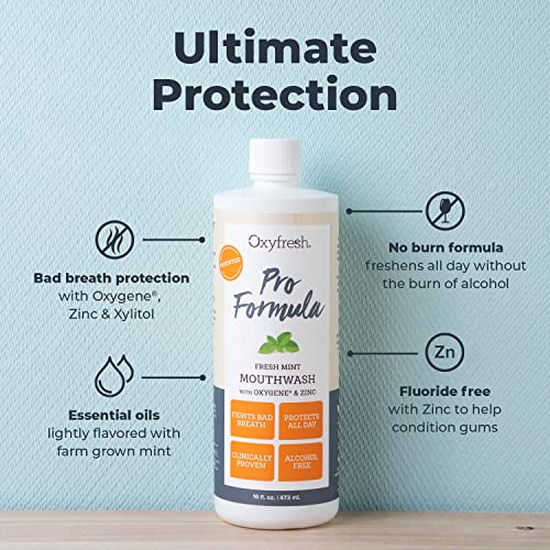 Premium Oxyfresh Pro Formula Fresh Mint Mouthwash – Patented Zinc Mouthwash for All Day Fresh Breath & Healthy Gums – Refreshing & Alcohol Free Mouthwash | 16oz