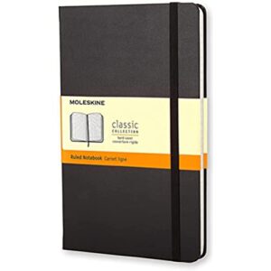 moleskine classic notebook, hard cover, large (5″ x 8.25″) ruled/lined, black, 240 pages