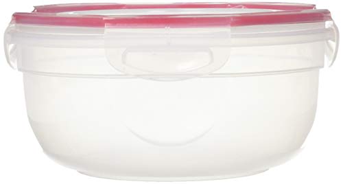 Sterilite 03938604 Rocket Red Ultra Seal 2.5 Quart Clear Plastic Food Storage Latching Bowl Container Box with Lid, Clear/Red