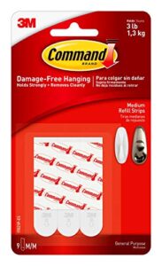 command medium refill adhesive strips, damage free hanging wall adhesive strips for medium indoor wall hooks, no tools removable adhesive strips for living spaces, 9 white command strips