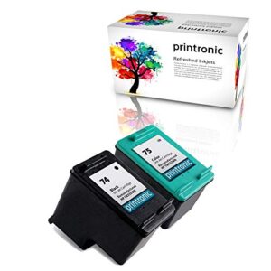 printronic remanufactured ink cartridge replacement for hp 74 hp 75 cb335wn cb337wn (1 black 1 color) 2 pack