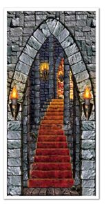 beistle indoor/outdoor plastic castle entrance door cover for medieval theme decoration halloween party supplies, 30″ x 5′, multicolored
