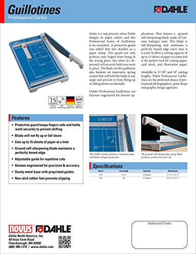 Dahle - 00533-21261 533 Professional Guillotine Trimmer, 13-3/8" Cut Length, 15 Sheet Capacity, Self-Sharpening, Manual Clamp, German Engineered Cutter