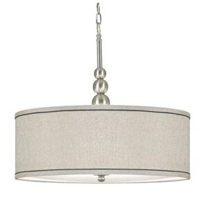 kenroy home casual 3 light pendant ,20 inch height, 22 inch diameter with brushed steel finish