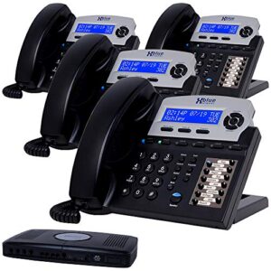 xblue x16 small business phone system bundle with (4) phones – (6) outside line & (16) phone capacity – includes auto attendant, voicemail, caller id, paging & intercom