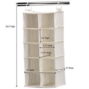 Household Essentials 311344 10 Pocket Hanging Shoe Storage Organizer for Closets | Natural Canvas