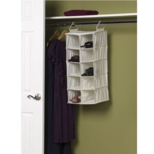 Household Essentials 311344 10 Pocket Hanging Shoe Storage Organizer for Closets | Natural Canvas