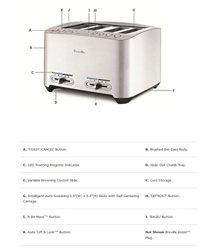 Breville BTA840XL Die-Cast 4-Slice Smart Toaster, Stainless Steel