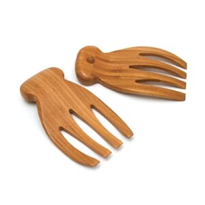 lipper international bamboo wood salad hands with knob handles, 4″ x 7.25″ x 1.25″, one pair